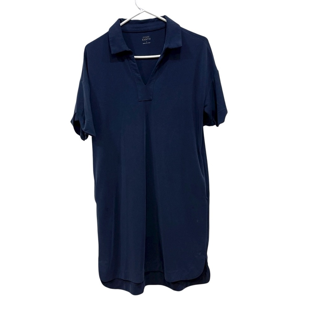 Cozy Earth Popover Modal Blend Shirt Dress Navy Blue Stretch Casual Womens S
